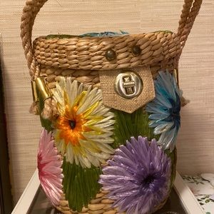 Vintage Floral Woven Cylinder Bag